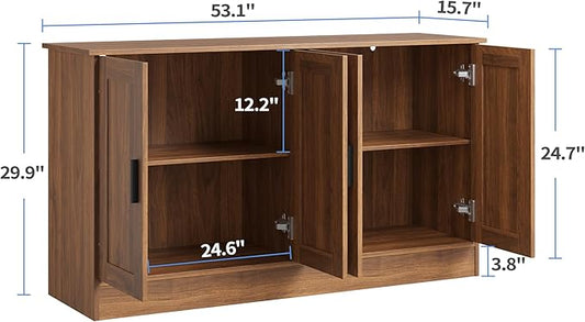 Anystyle 53" Rustic Brown Buffet Cabinet with Storage, Industrial Kitchen Sideboard with 4 Doors & Adjustable Shelves, Entryway Credenza & TV Console Table for Living Room, Dining Room