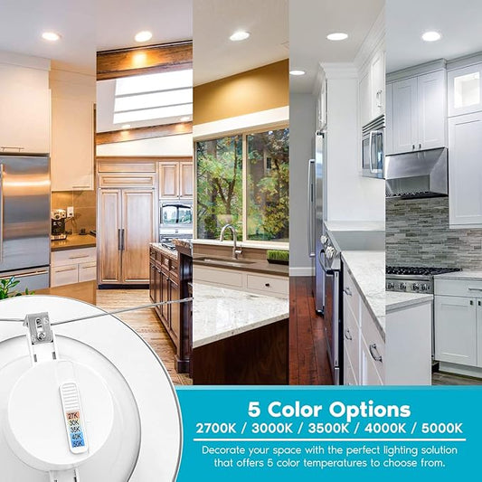 LUXRITE 5/6 Inch LED Recessed Retrofit Downlight, 14W=90W, CCT Color Selectable 2700K | 3000K | 3500K | 4000K | 5000K, Dimmable Can Light, 1100 Lumens, Wet Rated, Energy Star, Smooth Trim (6 Pack)