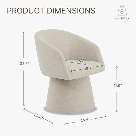 KISLOT Swivel Dining Chairs Set of 2, Upholstered Mid Century Modern Deskchair with Barrel Back, Linen Fabric Kitchen Chairs for Dining Room, Bedroom, Dressing Room, Linen