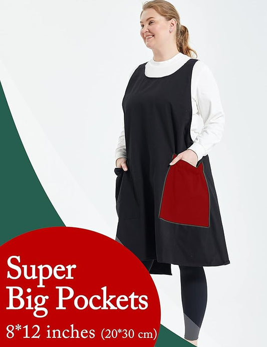 Big Plus Size Aprons for Women with Pockets Cotton Linen Baking Kitchen Cooking