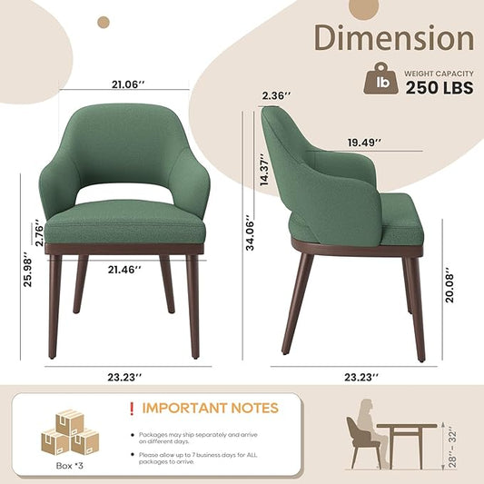 MALOL Wooden Dining Chairs Set of 6, Modern Fabric Upholstered Dining Room Chair, Kitchen Side Chairs, Farmhouse Dinner Chair with Open Back for Kitchen, Green