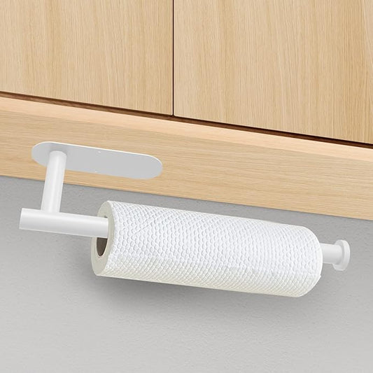 DEKAVA Under Cabinet Wall Mount Paper Towel Holder, Self-Adhesive Bar, Stainless Steel 13 inch (White, 1)
