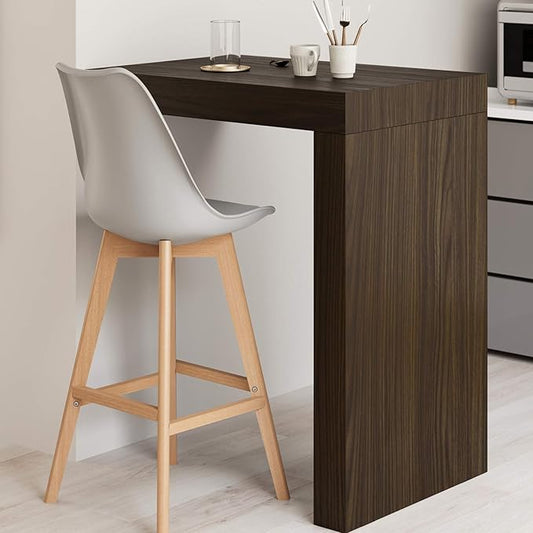 Mobili Fiver Evolution Tall Kitchen Bar Table Made in Italy | Space Saving, Wall-Mounted Counter Height Table for 2 | Breakfast Bar Table Top w/Cable Holder | Dark Walnut | 35,4" x 23,6" in