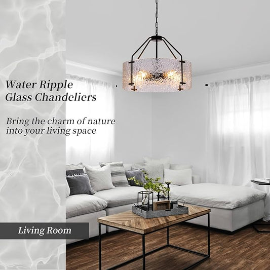 Glass Drum Chandelier for Dining Room 20'' Entryway Light Fixture 5-Light Kitchen Chandeliers Over Table Bedroom Light Fixture for Living Room Hallway Foyer Kitchen