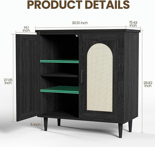GarveeHome Sideboard Buffet Kitchen Storage Cabinet with Rattan, Solid Wood Feet for Living Room, Hallway, Entryway, Cabinet with Ample Storage Space(1PCS)