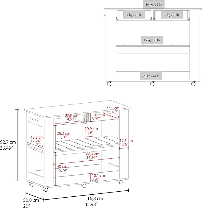 GOWE Kitchen Island with Open Storage and 3 Shelves, White