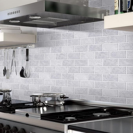 STICKGOO 10-Sheet Subway Tiles Peel and Stick Backsplash, Cinderella Grey Marble Look Stick on Tiles Kitchen Backsplash (Thicker Design)