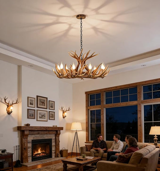 Antler Chandelier Lighting, Vintage Deer Antler Chandelier 9 Light, Farmhouse Antler Light Fixtures Ceiling E12 Base for Home Store Coffee Bar (9 lamp arms + 3arms)