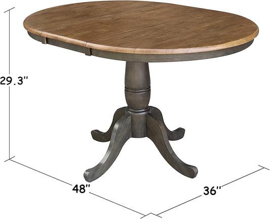 IC INTERNATIONAL CONCEPTS 36" Round Wood Dining Table with 12" Leaf in Hickory/Washed Coal
