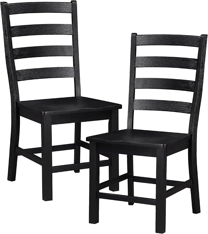 Lexicon Farmhouse Dining Chairs Set of 2, Kitchen Dining Chairs with Sturdy Solid Wood Frame, Legs, Footrest, High Ladder Back, Comfortable Classic Wooden Armless Side Seat, Easy Assembly, Black