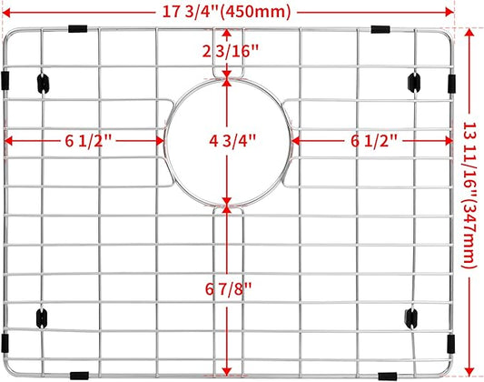Kitchen Sink Grid and Sink Protectors, Stainless Steel Sink Grids for Bottom of Kitchen Sinks, 17 3/4" x 13 11/16" with Rear Drain for Single Sink Bowl, Sink bottom grid