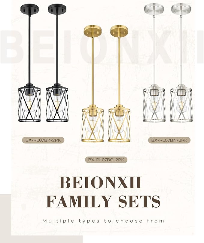 Beionxii 2 Pack Glass Pendant Lights Kitchen Island, Black Modern Kitchen Pendant Lighting Over Island, Farmhouse Industrial Cage Hanging Lighting with Clear Glass for Sink, Dining Room, BX-PL07BK-2PK