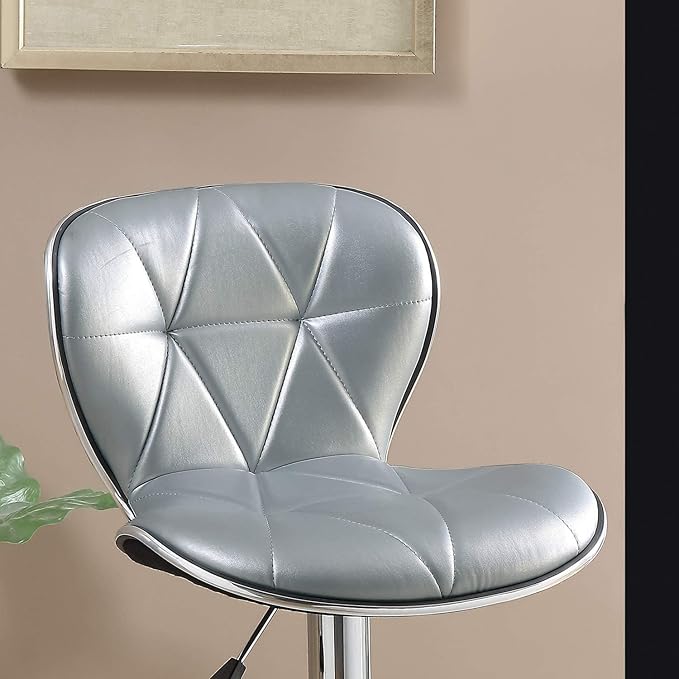 Modern Dining Chair 2 Adjustable Height Kitchen Island Stools with Upholstered Seat and Chrome Base for Dining Room, Sturdy Stable Easy Assembly Mid-Century Luxury Furniture,Silver-Metal-2pc