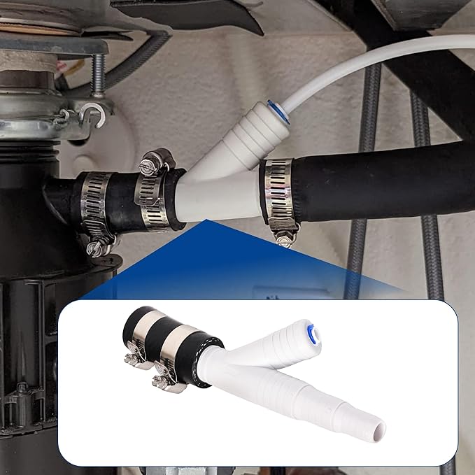 Dishwasher Drain Hose Adapter, RO Drain Line adapter,Garbage Disposal Adapter with 1/4-inch Quick Connect Fitting and 7/8-inch Fitting for a Dishwasher,No Drilling Required
