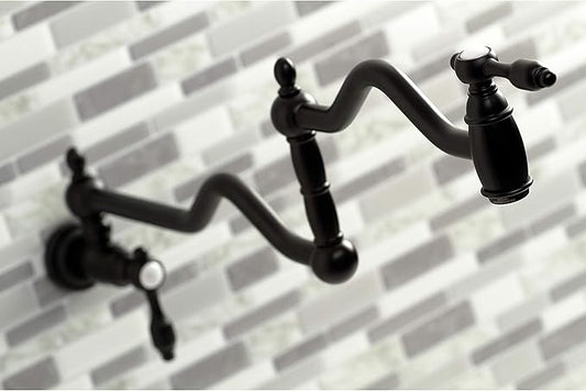 Kingston Brass KS2100TAL Tudor Wall Mount Pot Filler, Matte Black
