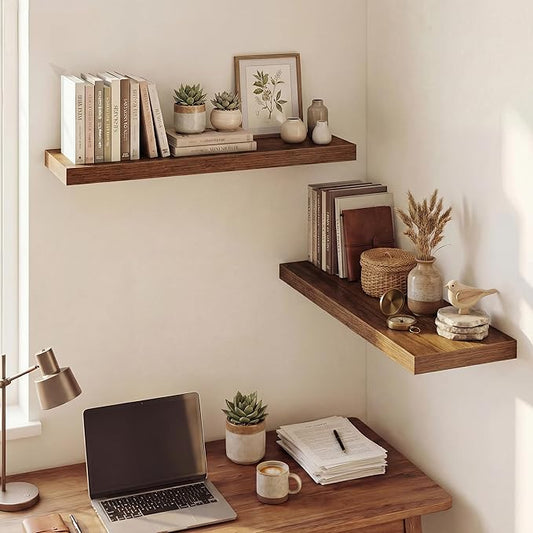 Dreamland 32 Inches Floating Shelves for Wall, 9.3" Deep Long Floating Shelves Set of 2, Large Display & Storage Shelf, Wall Shelf for Bathroom Bedroom Living Room Kitchen Office, Walnut