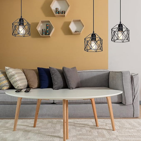 2 Pack 1 Light Vintage Hanging Light Pendant Light Fixture Farmhouse Basket Cage Hanging Ceiling Light,for Kitchen Island Dining Restaurant Room Hallway Hotel Bar Base Black Edison E26…