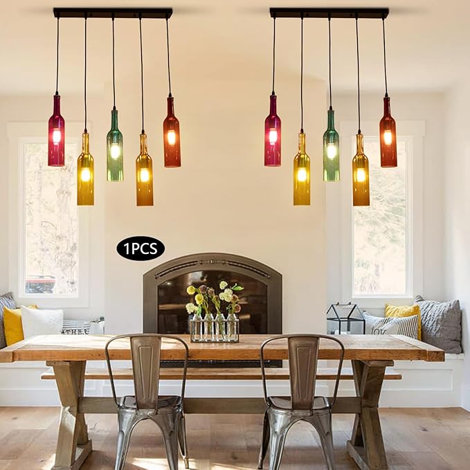 JOMCYDM 5-Light Wine Bottle Chandelier,Pendant Light,Ceiling Light,Wine Bottle Lamp for Living Room,Bar,Hotel