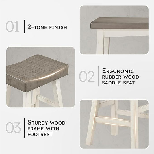 Lexicon Bar Table Set for 3, Small Kitchen Table Set Kitchen Island Table with 3 Saddle Bar Stools, 4 Piece Dining Table Set for Breakfast Nook, Living Room, Apartment, Pub Height, White/Coffee