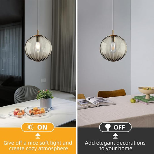 Modern Smoke Grey Glass Pendant Light, Kitchen Island Lighting Single Globe Pendant Light Fixtures Century Kitchen Island Pendant Lighting for Bedroom Living Dining Room Light Fixture (Without Bulb)