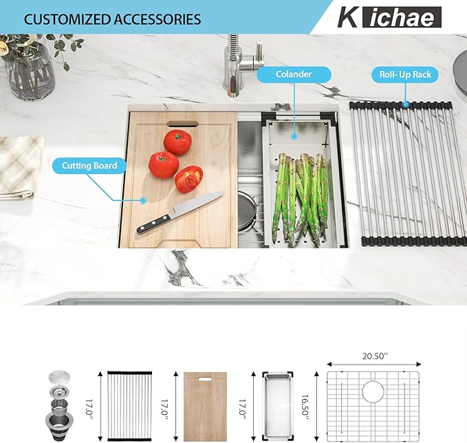 23 Inch Undermount Kitchen Sink - 23x19 Undermount Sink Ledge Workstation Stainless Steel 16 Gauge Single Bowl Handmade Round Corner Small Kitchen Sink with Cutting Board
