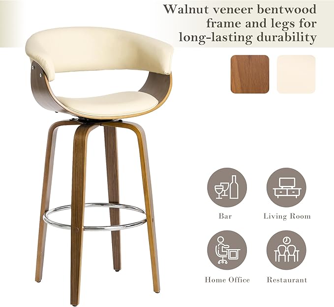 Glitzhome Bar Table and Chairs, Cream PU Leather Adjustable Swivel Bar Stools Set of 2, Square Rustic Cocktail Pub Table for Kitchen Island Bistro Office Living Room Dining Room Small Space