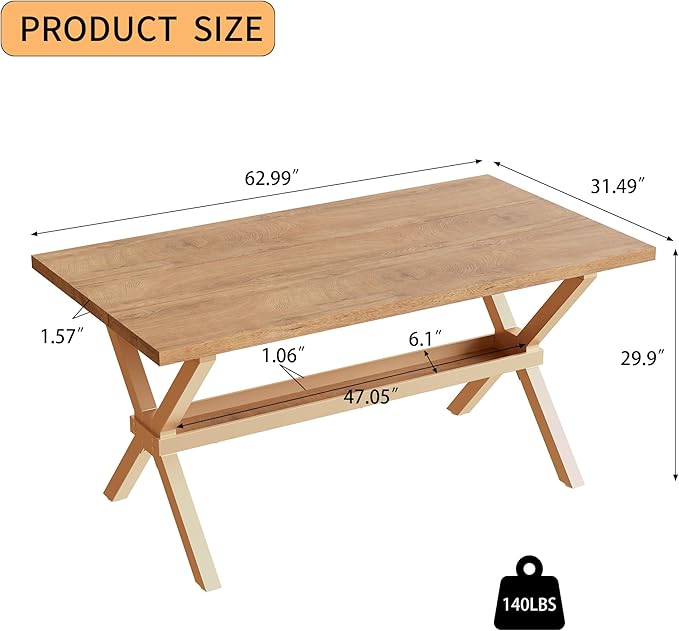 HIPIHOM 63" Dining Table with Storage Shelves, Crafted with MDF Desktop and Heavy Duty Metal Legs, Dining Sets for Kitchen & Dining Room Furniture, Small Spaces