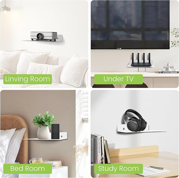 Steel Floating Shelves for Wall,Small Wall Shelf,Suitable for Bedroom, Living Room, Bathroom, Kitchen, Office (White, 2Pack 9.06x6.89 in)