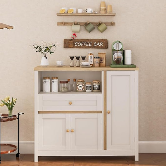 Viaozutis Storage Cabinet with Doors and Drawers,Kitchen Storage Cabinets,with Drawer and Adjustable Shelf(White)
