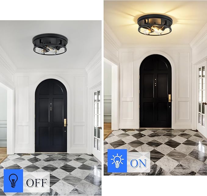 SKEJAO Ceiling Light Fixture,Black Flush Mount Ceiling Light,13 Inch Hallway Light fixtures Ceiling,Light Fixtures Ceiling Mount for Farmhouse,Kitchen (2, 13 inch)