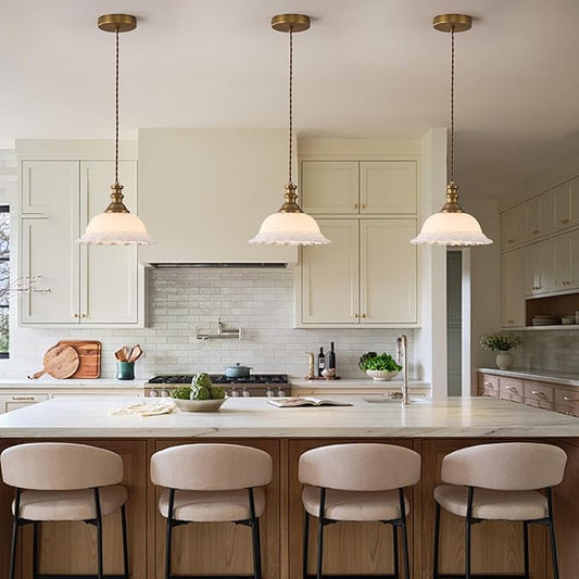 HDDFL White Glass Pendant Lights Modern Pendant Lighting Fixtures 11.8 in Hanging Lamp for Kitchen Island Bedroom Dining Room Coffee Shop Hallway Hotel Living Room