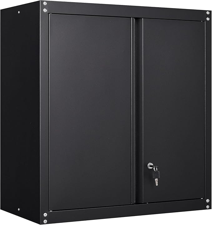IRONFFICE Wall Cabinet Storage, Locking Wall Cabinet with 2 Doors,Garage Storage Cabinet for Home Office,Gym,Garage,Black