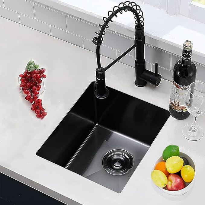 VCCUCINE Gunmetal Black Undermount Bar Sink, 15x17 Inch RV Small Single Bowl Kitchen Sink, Outdoor Stainless Steel Wet Bar Prep Sink with Drain