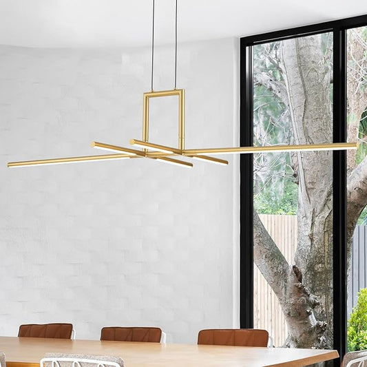 47" Gold Linear Pendant Lights Kitchen Island 6-Lights LED Dimmable Hanging Pendant Lights Fixture Pool Table Light Fixture Modern Minimalist Linear Chandelier for Dining Room Island Light
