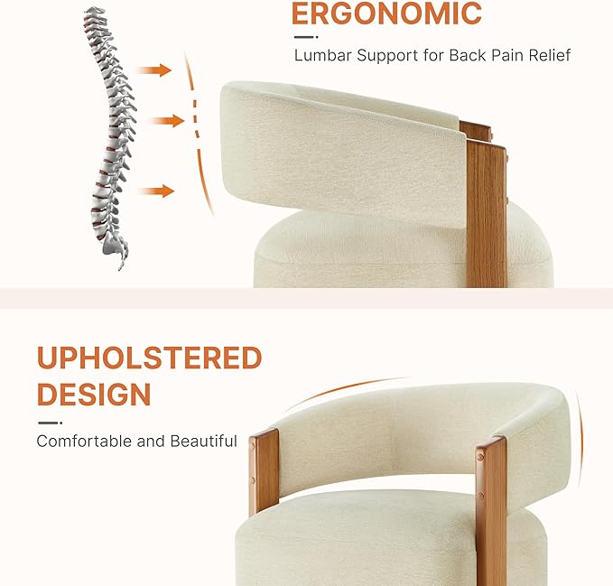KISLOT Upholstered Dining Chair Set of 1, Barrel Modern Dining Room Chair with Casters, Kitchen Side Wooden Armchair with Fabric Cushion Seat for Bedroom, Livingroom, Reading Room, Sand, 1 Box
