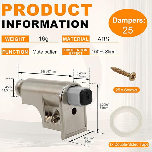 25 Pack Soft Close Cabinet Hinges with Double Sided Tape, Adjustable Slow Close Hinges for Kitchen Cabinet