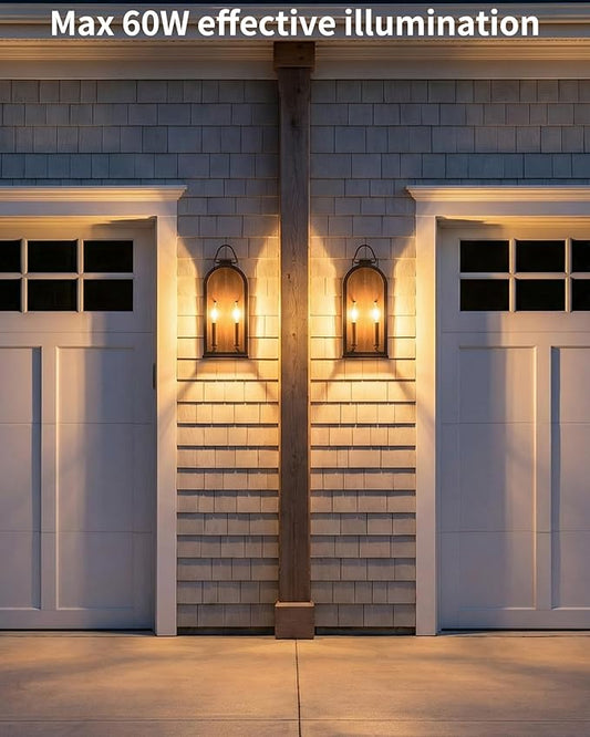 Outdoor Wall Light Fixtures, 2-Light Porch Lights Outdoor, Matte Bronze Exterior Waterproof Wall Sconce with Glass Shade, Outside Lantern for House Garage Doorway Patio Entryway, E12 Socket