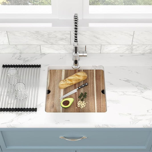 Sarlai 18 White Kitchen Sink Granite Composite - 18 x 18 inch Bar Prep Workstation Sink White Granite Composite Quartz Undermount Single Bowl Rectangular RV Camper Sinks Basin