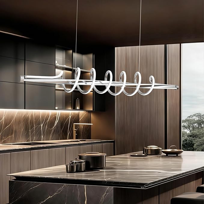 Modern LED Chandelier Lighting Fixture,Dimmable Led Pendant Light with Remote,Contemporary Living Dining Room Kitchen Island Modern Chandelier Minimalist Wave Design 3000K-6500K Freely Adjustable