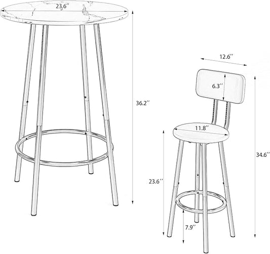 SOFTSEA 3 Piece Bar Table Set with Storage, 2-Tier Round Dining Table and 2 Stools, Counter Height High Top Bistro Set for Kitchen Breakfast Nook, White Oak