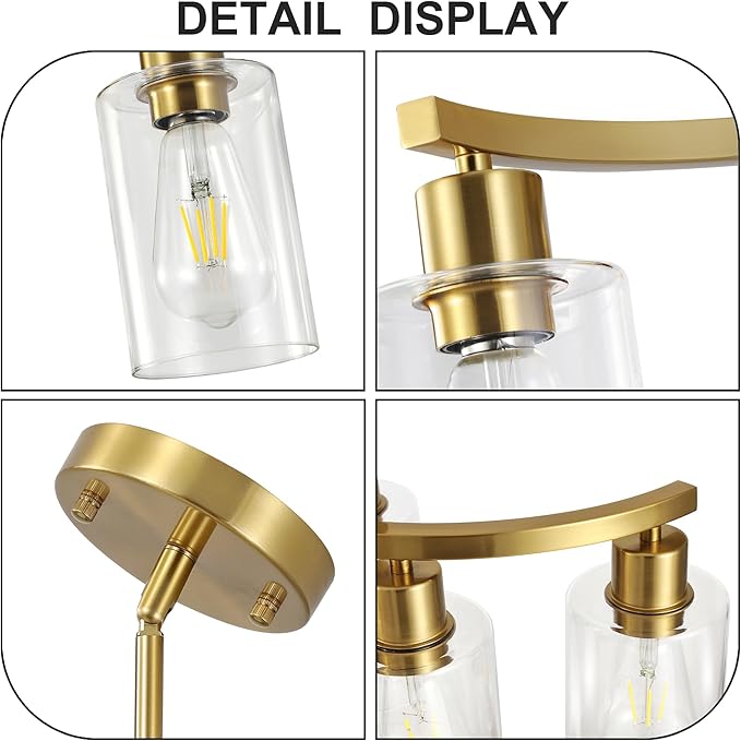 6 Light Gold Dining Room Light Fixture,Modern Farmhouse Kitchen Chandeliers Over Table,Adjustable Height Hanging Pendant Lighting for Kitchen Island ,with Glass Shade