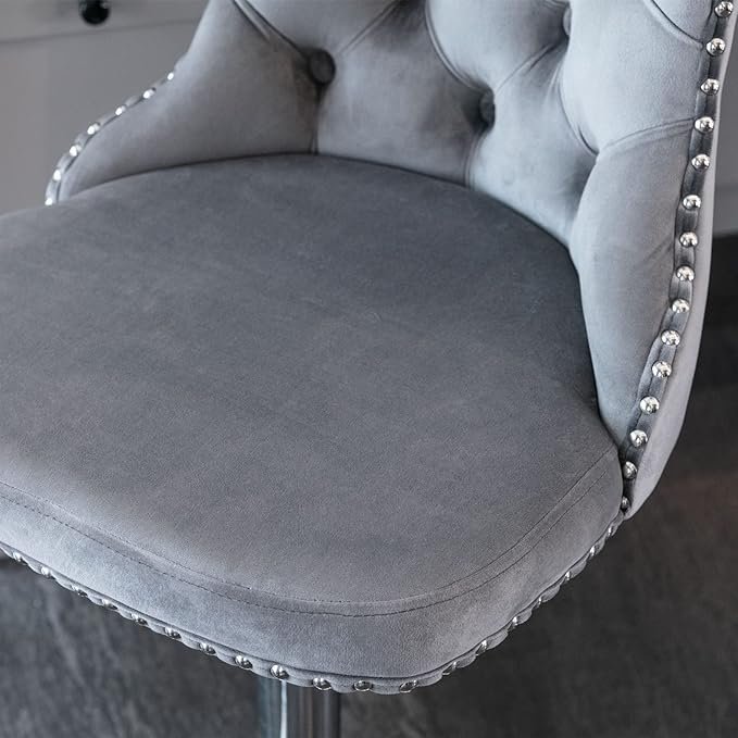 Modern Dining Chairs,Adjusatble Seat Height from Swivel Velvet Barstools,Comfortable Tufted Upholstered Chair with Backs,Stylish American Design Style for Home Pub Island,Reception Room,Gray-3