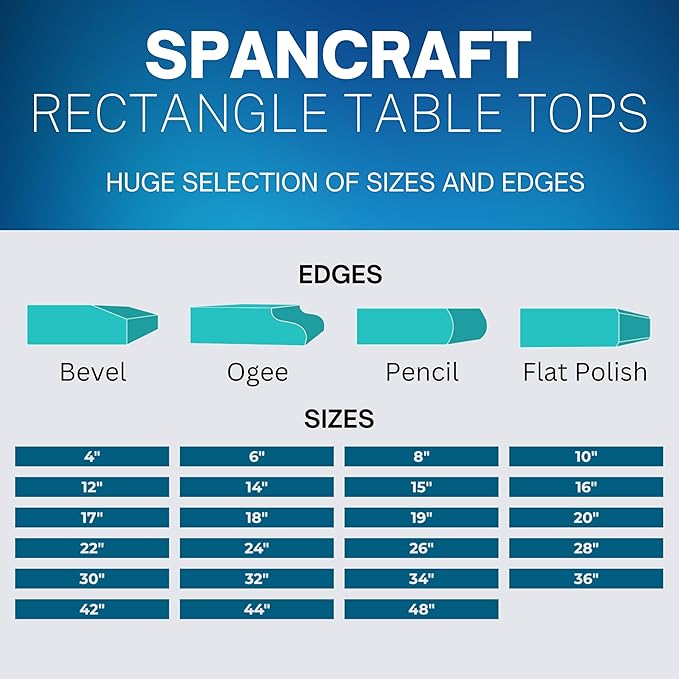 Spancraft 14" x 42" Rectangle Clear Tempered Glass Table Top 3/8" Thick - Flat Polish Edge
