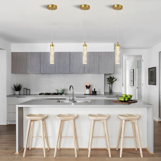 Pendant Lights Kitchen Island, Modern Mini Pendant Light Fixtures with Crystal Stone, Dimmable LED Chandelier, Gold Hanging Light Fixture for Dining Room Hallway, 3000K/4000K/5000K Adjustable, ETL