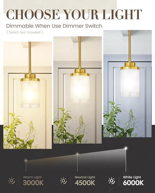 TENGXIN Modern Pendant Light for Kitchen Island, Brushed Gold Hanging Ceiling Light Fixture,Farmhouse Pendant Lighting for Dining Room Bedroom Bar Office 2Pack,TXPLBG01-2PK