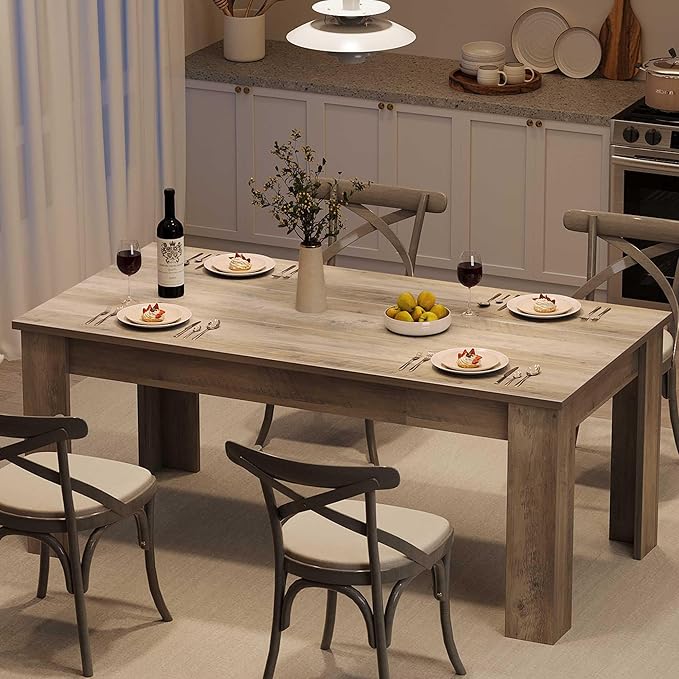 GarveeHome Dining Table for 4-6, Rectangular Dining Room Table with Large Table Top, Farmhouse Wood Dining Dinner Table for Dining Room, Kitchen, Living Room, Retro Gray