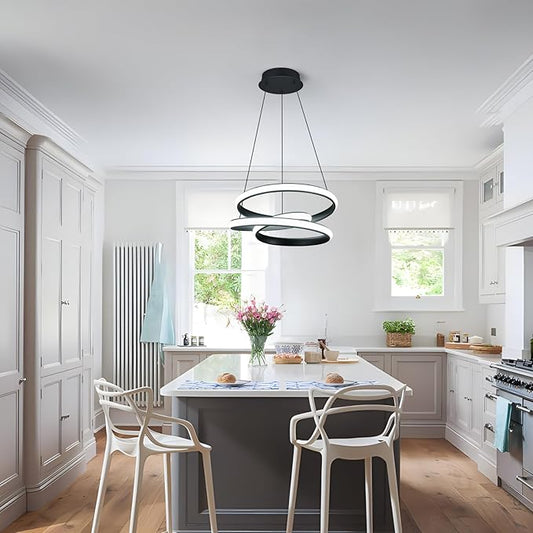 Modern Pendant Lights Black Pendant Light Irregular Streamline LED Chandelier Adjustable Height Pendant Lighting for Kitchen Island Dining Room Bedroom Living Room Corridor Hallway Foyer