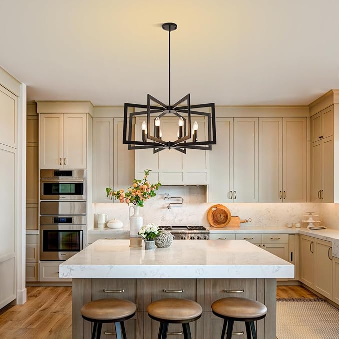27.6" Modern Black Chandelier for Dining Room, 8-Light Farmhouse Dining Room Light Fixture Over Table, Industrial Metal Hanging Pendant Lights for Kitchen Island, Living Room, Bedroom, Foyer, Entryway