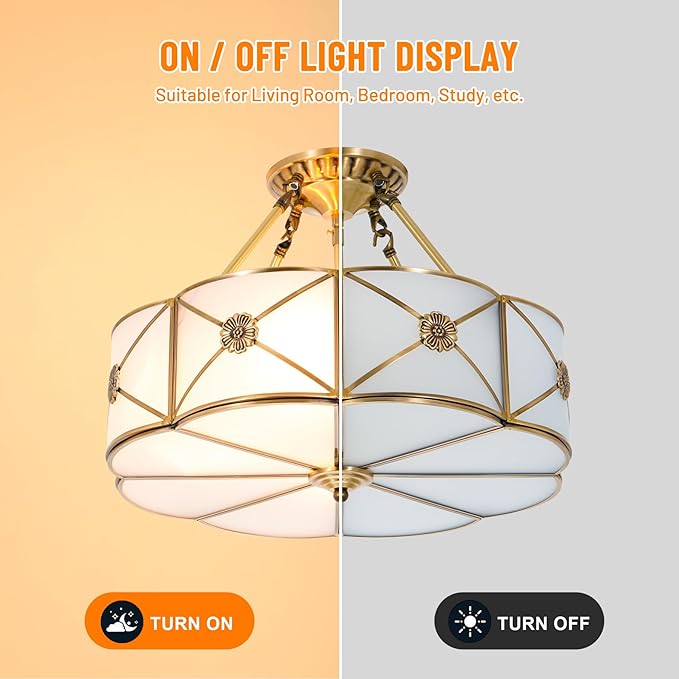 17" Palace Retro Chandelier, 4-Light Vintage Flush Mount Ceiling Lighting Fixture, Farmhouse Gorgeous Gold Metal Pendant Lamp for Dining Room Bedroom Kitchen Island Hallway