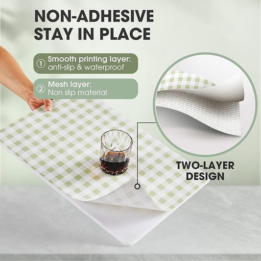 Drawer and Shelf Liner, Non-Slip Kitchen Cabinet Liners Non-Adhesive Thick Strong Grip Waterproof Washable Mats Protect Dresser Shelves Cupboard Bathroom Cabinets, Sage Green, 12 in X 10 FT